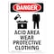 Signmission OSHA Danger Sign, Acid Area Wear Protective, 10in X 7in Decal, 10" H, 7" W, Portrait OS-DS-D-710-V-1020 - alternate 1